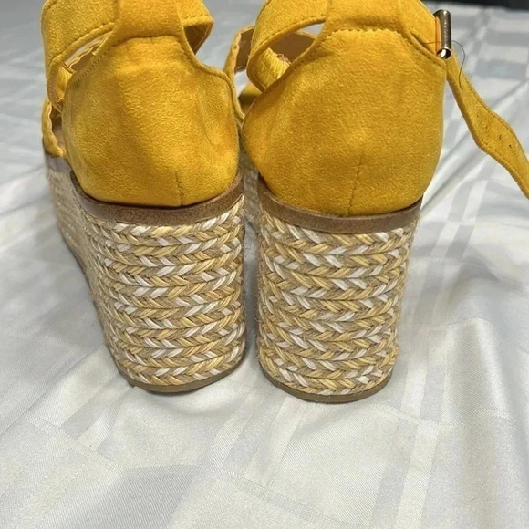 platform JustFab women sandals sz 6.5 yellow heel wedge espadrille,ankle strap - Picture 5 of 15